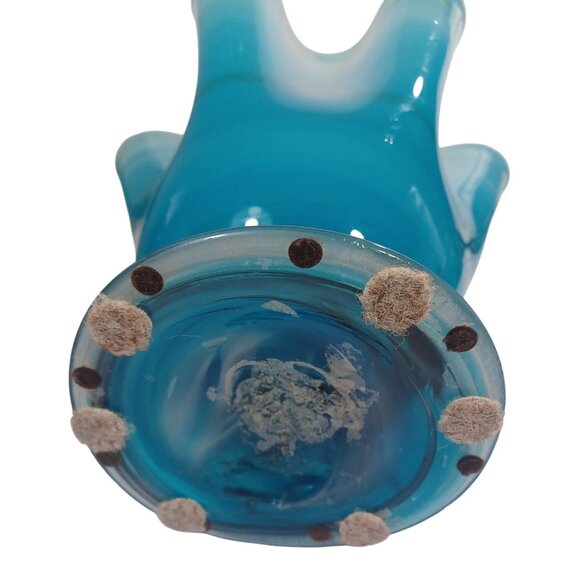 Hand Blown Ocean Waves Gradient Blue Art Glass Pedestal Vase Murano Vintage MCM - Picture 15 of 15